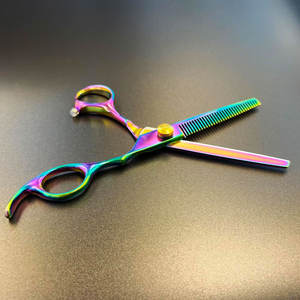 Ciseaux de coiffeur amincissants arc-en-ciel pour femmes et hommes avec vis réglables en or Ciseaux amincissants de 6.5 "pour la coupe de cheveux - Product Image 4