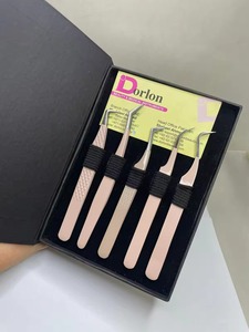 Juego de pinzas para extensiones de pestañas con logotipo personalizado, color beige y rosa, venta al por mayor, pinzas para extensiones de pestañas Mega Volumen de acero sostenible - Product Image 4