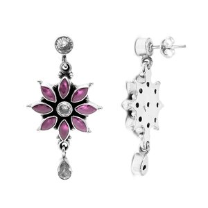 Boucles d'oreilles en argent sterling 925 rubis naturel et CZ clous de mariage délicats cadeau parfait pour son anniversaire - Product Image 1