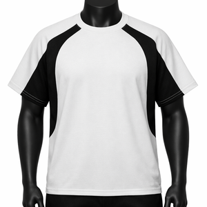 Camiseta Deportiva para Hombre con Paneles en Contraste, Estilo Raglán, Personalizable, Blanca y Negra, Transpirable, de Poliéster, para Entrenamiento en el Gimnasio - Product Image 1
