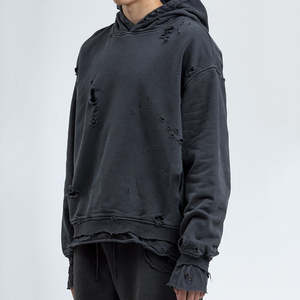 Ropa de calle personalizada de alta calidad Vintage lavado ácido Sun Faded 450Gsm Sudadera con capucha recortada parche bordado desgastado Zip up Hoodie hombres - Product Image 4