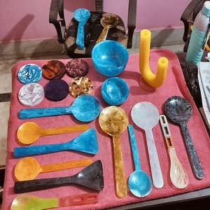 Cuencos de inmersión de resina multicolor de madera Natural marrón con elegancia, resina transparente de cristal, artesanías de resina hechas a mano de estilo Artificial - Product Image 6