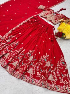 Lehenga Choli de créateur léger en tissu de soie Vichitra 100% pure avec broderie et travail de sequins, collection 2026, vêtements indiens traditionnels - Product Image 6