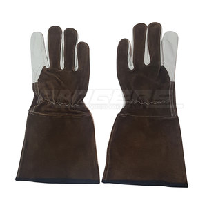 Gants de soudage MIG OEM Fourniture d'usine de gants de soudeur robustes en cuir fendu renforcé beige marron chocolat résistants aux coupures - Product Image 1
