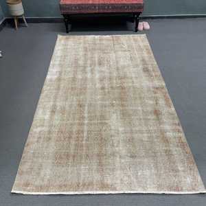 Turkish 4.4x7.9 ft Rug, Vintage Rug, <b>Brown</b> Striped <b>Wool</b> Rug - Product Image 1