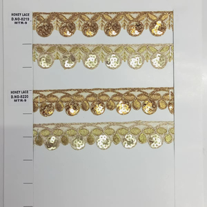 Elegante borde de encaje dorado, tela de encaje francés dorado metálico para saris de lujo y ropa Lehengas - Product Image 1