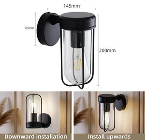 โคมไฟติดผนัง LED สแตนเลสสตีลอุตสาหกรรมสมัยใหม่ ขั้ว E27 แสงวอร์มไวท์ 2700K โคมแก้วทรงระฆังสีดำ สำหรับห้องนั่งเล่น ค่า CRI สูง - Product Image 2