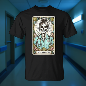 เสื้อยืดลายไพ่ทาโรต์รูปโครงกระดูกพยาบาลฉุกเฉิน EMS EMT ER สำหรับโปรโมชั่น - Product Image 3