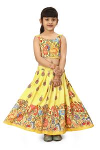 Ensemble Chaniya Choli pour filles, vêtements traditionnels pour enfants, mode Shoryam, imprimé animal jaune, mélange de coton, art populaire indien, Lehenga de fête - Product Image 2