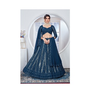 Ensemble lourd en fausse georgette Lehenga Choli avec broderie de fil et de paillettes pour vêtements de mariée du fournisseur indien - Product Image 1