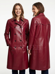 Ventes en gros de manteaux longs en cuir confortables à coupe régulière, sur mesure, classiques, à double bouton, vêtements d'extérieur d'hiver, manteaux en cuir véritable doux - Product Image 5