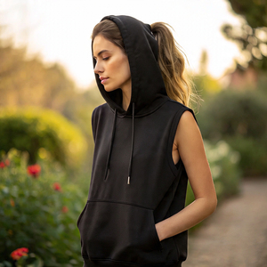 Women's Athletic <b>Sleeveless</b> Pullover <b>Hoodie</b> Summer Fashion Polyester Training Vest for Running-for Winter and Autumn - Product Image 3