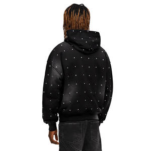 Bold and Flashy Street-Style <b>Men's</b> Winter 100% Cotton Fleece <b>Hoodie</b> with Rhinestone Graphics <b>Lightweight</b> Breathable - Product Image 3