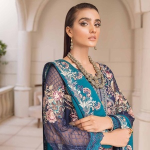 Lujo 3 piezas gasa Salwar Kameez diseñador paquistaní Ramsha volumen Chevron señoras fiesta desgaste indio y paquistaní ropa - Product Image 3