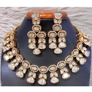 Premium Quality <b>Gold</b> Plated Kundan Stones Look Necklace <b>Set</b> With <b>Earrings</b> Indian Wedding Party Wear Collection or Women - Product Image 1