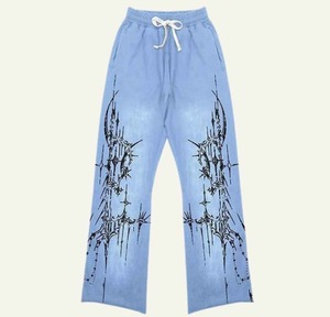 Ensemble sweat à capuche et pantalon évasé imprimé vintage délavé de haute qualité pour l'hiver – Écologique, respirant et léger - Product Image 6