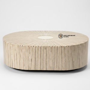 Table basse en bois massif avec incrustations de os, motif soleil, fabrication artisanale, fournisseur indien moderne, vente en gros de luxe - Product Image 1