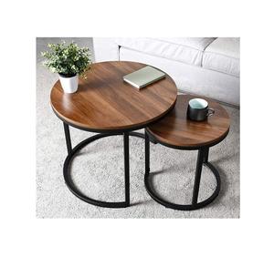 Vintage-inspired Side Table with Ornate Detail and with Black Metal <b>Stand</b> and Wooden Top Set of 2 at Very Great Rate - Product Image 1