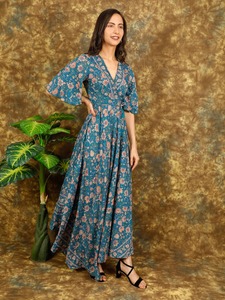 Robe mi-longue à fleurs de haute qualité pour femmes Style décontracté élégant Technique tie-dye modeste dames robe de soirée de plage taille naturelle - Product Image 2