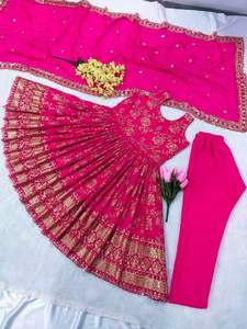 Nouvelle robe de soirée de styliste, tenue de travail en tissu Georgette avec broderie Kurti sans manches, haut et bas - Product Image 2