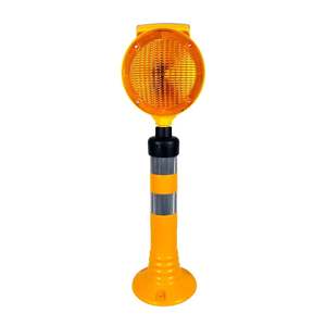 Juego de Luces de Advertencia de Tráfico de Seguridad Vial Redondas Solares Amarillas Intermitentes con Reflector Blanco - Product Image 1
