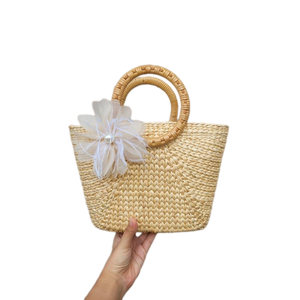 Vendedor superior, diseño de cesta de flores clásica, bolsa de mimbre de jacinto de agua marrón claro, almacenamiento de mimbre y regalo de puerta para vacaciones - Product Image 5