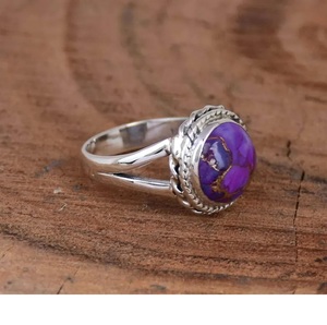 แหวนหินกลมสีทองแดงเทอร์ควอยส์สีม่วง925แหวนเงินแท้วงแหวนถักลวดลายเป็นเส้นทำด้วยมือ - Product Image 4