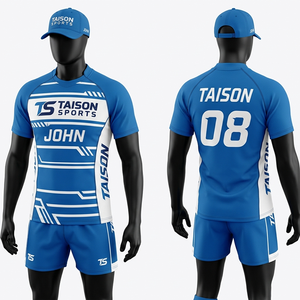 เสื้อรักบี้ชาย ผ้าโพลีเอสเตอร์อินเตอร์ล็อค 160 GSM สีฟ้าเทอร์ควอยซ์ ลายทางแนวนอน ระบายอากาศได้ดี รับสกรีนโลโก้ตามแบบ - Product Image 3