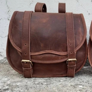 Bolsa de lona grande de cuero de búfalo marrón unisex, alforjas deportivas de estilo personalizado, alforjas de motocicleta de 2 lados para viajes - Product Image 1