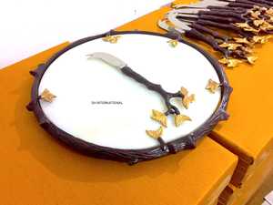 Customised Modern <b>White</b> Marble Gold Silver Tray <b>Large</b> Rectangle Wood Cheese <b>Board</b> Knife for Christmas Eid Ramadan Decorative - Product Image 3