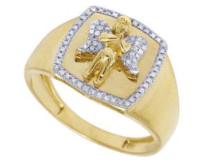 Angel Design Mens <b>Statement</b> <b>Ring</b> Made In 10K Yellow Gold With Lab Grown Diamonds For Luxury Religious And Hip Hop Style Jewelry - Product Image 3