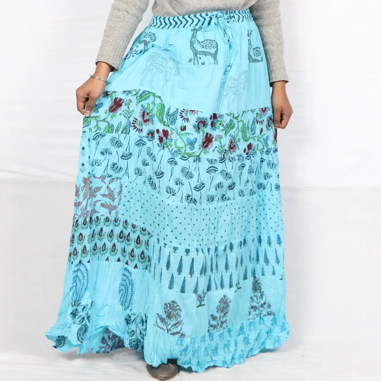 Beautiful Cotton Traditional High Quality Skirt Woven Fabric Printed Long Pleated Fashion Skirt