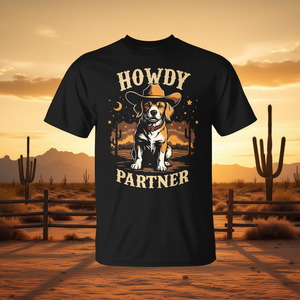 Camiseta Howdy Partner Western Dog con estampado de sombrero de vaquero, unisex para adultos, manga corta, cuello redondo, estampado digital, regalo - Product Image 3