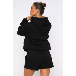 Nouveau survêtement en molleton de coton pour femmes ensemble de sweats à capuche à manches longues ensemble de shorts deux pièces pour femmes - Product Image 2