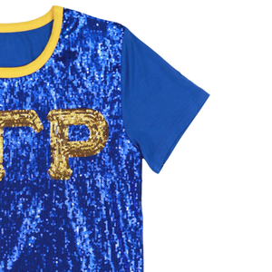100 Cotton Sigma Gamma Rho Sorority Royal Blue <b>Sequin</b> Tee Gold Embroidered Greek Letters Greek Life Apparel Casual SGRho <b>T</b>-<b>Shirt</b> - Product Image 4