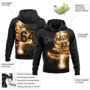 New High Quality Men's Custom Stitched Black-Gold 3D Christmas Tree Fireworks Sports Pullover Sweatshirt Hoodie - Product Image 2