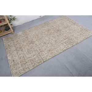 Alfombra turca Vintage ecológica moderna, área grande, lana Beige, patrón abstracto hecho a mano, diseño de retazos rectangulares, látex para adolescentes - Product Image 2