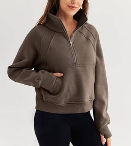 Transpirable personalizado elegante Sudadera con capucha conjuntos para gimnasio desgaste de alta calidad 100% algodón sin MOQ cuello alto cremallera sudaderas con capucha cortas para mujer - Product Image 2