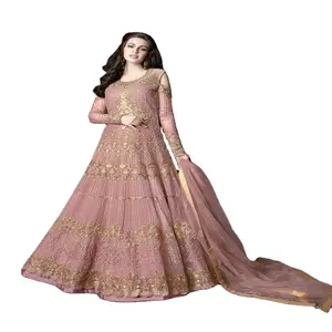 Mewah Terbaik Gaya India dan Pakistan Net dengan Bordir Kerja Panjang Anarkali Salwar Kameez Cocok untuk Wanita 2023