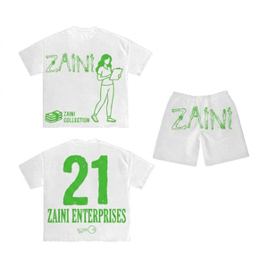 Ensemble de T-shirts pour hommes en jersey peigné 100% polyester 240 GSM de qualité supérieure, blanc et vert, avec broderie à la main en relief, logo personnalisé sur le devant, OEM ODM - Product Image 1
