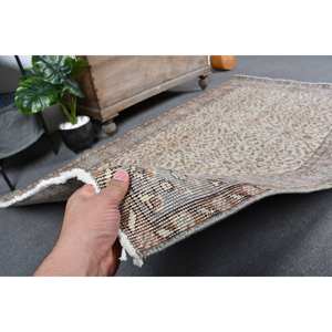 Alfombra turca hecha a mano marrón Beige tradicional 3,8X6,7 pies patrón de pasillo Rectangular para cabecera de entrada para sala de estar del hogar - Product Image 3