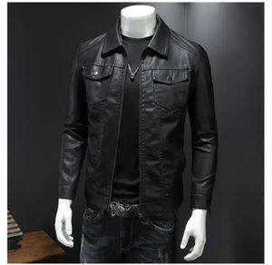 Veste d'hiver en cuir véritable pour homme, poches personnalisées à l'avant, boutons personnalisés, imperméable, matériau de haute qualité, prix de gros, noir - Product Image 4