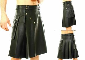 Kilts hechos a medida para hombre al por mayor Kilt de cuero negro orgullo para hombre regular ajustado teñido liso para hombre - Product Image 5