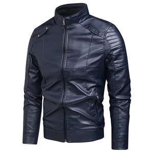 Chaqueta de cuero PU con cuello levantado para hombre Otoño Invierno Forro térmico cremallera completa Slim Fit Casual Streetwear chaqueta de abrigo juvenil para hombres - Product Image 4