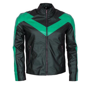 Los hombres de encargo del fabricante al por mayor negro y azul de moda de cuero brillante Biker chaqueta de cuero OEM - Product Image 6