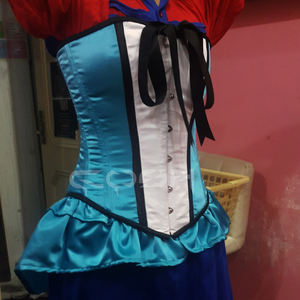 Overbust Steelboned Two Tone Satin Corset Top With Frill And Front Ribbon - Product Image 5