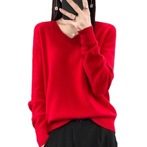 เสื้อสเวตเตอร์คอวีไซส์ใหญ่สำหรับผู้หญิง ฤดูหนาว/ฤดูใบไม้ร่วง สไตล์ลำลอง ประดับเลื่อม ปักลายลูกไม้ สำหรับวัยรุ่น - Product Image 1