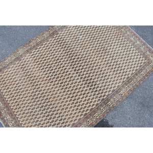 พรมขนสัตว์สีเบจสีน้ำตาลคลาสสิกขนาด3.7x5.6ฟุตทำด้วยมือทรงสี่เหลี่ยมผืนผ้าตุรกีออกแบบให้เป็นยางรองหลังสำหรับใช้ข้างเตียง - Product Image 5