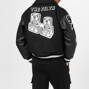 Fabricant OEM Patchs Chenille Personnalisés Broderie Polaire Homme Manches Cuir College Letterman Varsity Veste - Product Image 3