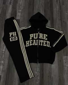 Ensemble de survêtement Y2K personnalisé avec logo brodé pour homme, ensemble de jogging unisexe, survêtement pour homme, broderie délavée, patch, jogging - Product Image 1